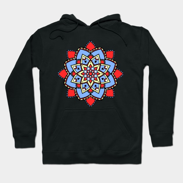 Red and blue mandala pattern Hoodie by destinybetts